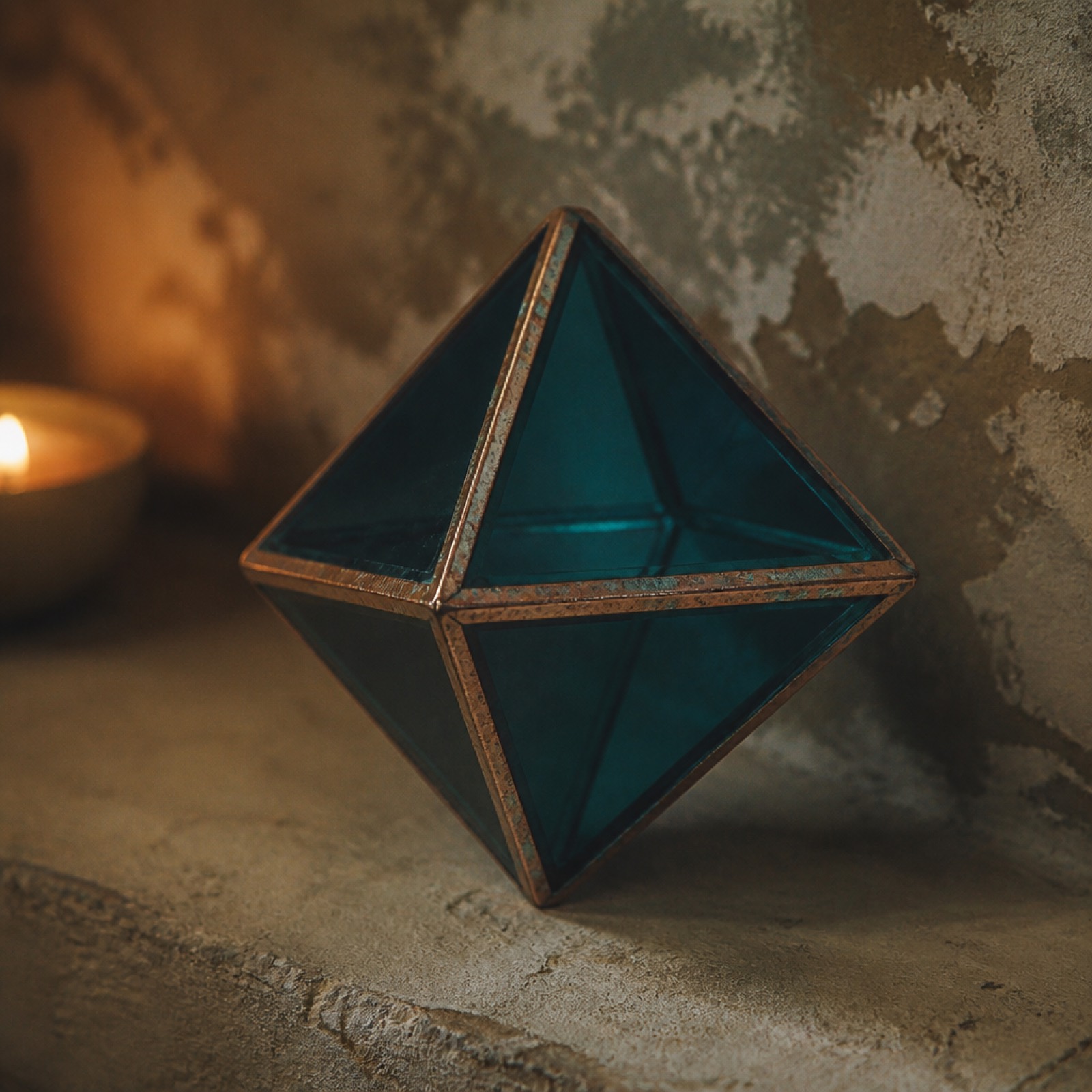 Mineral octahedron compass on plaster